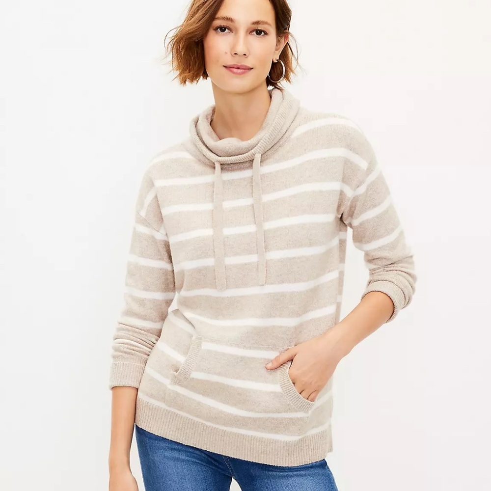 LOFT Striped Cowl Neck Pocket Tunic Sweater Womens Size XXS